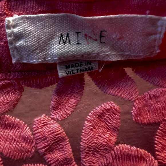MINE Pink Sheer Button-Up Blouse - Floral Embroidered Pockets - Size Large - Picture 3 of 7